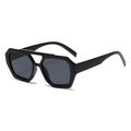 Retro oversized sunglasses in full black finish with double bridge and thick temples - Glossy Black Grey Lens