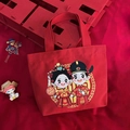 Bolso de boda rojo de lona con diseño de pareja de novios y caracteres festivos Xixi - Matrimonio Feliz