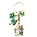 Porte-clés doré en émail avec trèfle à quatre feuilles et petite maison champignon - Style Maison Champignon Fleur Papillon Vert (ER690)