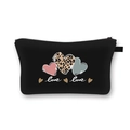 Black cosmetic bag with love heart patterns and stylish leopard print detailing - 7-Black Leopard Heart
