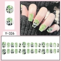 30pcs Cat Eye Press-on Nails with Cute Panda and Bamboo Design in Green Color - Grass Green Cartoon Panda Bamboo (Y-326)
