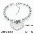 Silver beaded stainless steel bracelet featuring a heart pendant and size parameters - Steel Silver Bracelet (KB167284-Z)