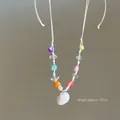 Detailed view of colorful beaded necklace with natural shell pendant, approx 70cm length - Colorful Beads White Shell (8#)