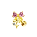 Pink heart zircon bow piercing stud earring with gold star dangle charm on white back - Bowknot Star Style (#7)