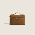 Elegant brown pebbled leather handbag with double zipper and sturdy top handle - 19*6*11 / Brown