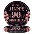 Rose gold and black 90th birthday paper plates featuring balloons and fireworks - Ninetieth Birthday - Small Plates