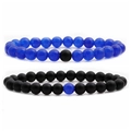 Ensemble de bracelets en perles de pierre noire mate et lapis-lazuli bleu - Ensemble de Pierres de Lapis-Lazuli Mat (2 Pcs)