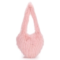 Pink heart-shaped faux fur shoulder bag with long plush texture and fluffy strap - Pink