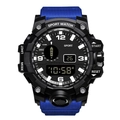 Montre sport robuste bleue et noire à double affichage avec heure mondiale et date - Bleu