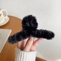 Elegant black faux fur shark hair claw clip for women, perfect for autumn winter styling - Black Plush Large Shark Clip 13cm