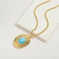 Vintage gold twist chain necklace with oval light blue evil eye charm pendant - Sky Blue