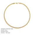 Chaîne torsadée de 5mm en acier inoxydable plaqué or 14 carats, longueur 45cm - Or 5mm 45cm (YX44656)