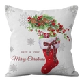 Housse de coussin de Noël en lin avec chaussettes rouges et texte Merry Christmas sur blanc - 45*45cm (Coussin non inclus) / Chaussette de Noël (YMD211-1)