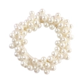 Close-up of white elastic hair tie made with multiple sized faux pearls on white background - 2# Cream White Pearl Hair Tie
