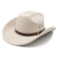 Classic beige western cowboy wool fedora with bull pattern leather band and side air vents - M (56-58cm) / Beige