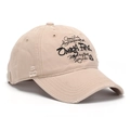 Détail de la casquette en coton vieilli avec broderie noire Omega Fire élégante - Kaki (F)