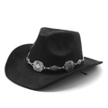 Klassischer schwarzer Western-Cowboyhut aus Wildleder mit silbernem Metall-Zierband - M(56-59CM) / Schwarz