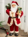 Classic 90cm standing Santa Claus doll with red velvet suit and gold gift box - Nordic Santa With Gift 90cm