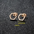 Minimalist geometric hexagon earrings in rose gold finish with 0.8cm diameter - Hexagon / Rose Gold