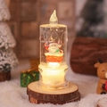 Luminous water-filled Christmas candle with Santa figure on a rustic wood base - Style C