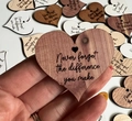 Heart-shaped wooden Christmas ornament with Never Forget The Difference You Make engraving - U----04 (6*5cm) Heart Token - Red Brown Wood
