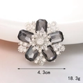 Macro detail of silver flower charm with grey crystals and rhinestones, size 4.3cm - Silver Rhinestone Inlaid Flower