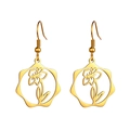 Elegant gold stainless steel drop earrings featuring hollow floral sunflower charms - Gold Color Daffodil