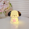 Cute yellow dog cartoon night light with pink star and black ears for nursery decor - Nainai Dog - Pink