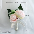 Pink rose boutonniere for wedding with white baby's breath and a gold striped ribbon - Pink Boutonniere - Simple Style