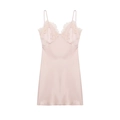 Elegante abito sottoveste in raso rosa con scollo a V in pizzo per abbigliamento donna - XS / Rosa Chiaro