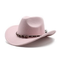 Detailed view of pink wool western cowboy hat with woven band and metallic beads - M (56-58cm) / Pink
