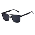 Matte black oversized polarized sunglasses with double-bridge frame and dark gray lenses - C1 Matte Black Gray