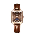 Square rose gold watch with brown leather strap and diamond markers featuring moon phase - Brown Leather Strap Coffee Finish (eu Standard)