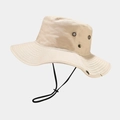 Outdoor-Sonnenhut mit breiter Krempe aus Khaki-Baumwolle, Belüftung und Kinnriemen - Einheitsgröße / Khaki
