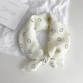 Beige cotton-linen baby bandana scarf featuring a black smile pattern print - 45cmx45cm / White