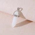 Minimalist white hexagonal crystal point pendant with shiny silver metal clasp - White Jade