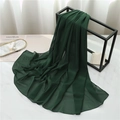 Solid deep green pearl chiffon long scarf draped elegantly on a minimalist display stand - 175cmx70cm / Dark Green