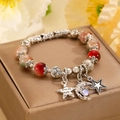 Vintage style bead bracelet featuring silver star charms and crescent moon pendant - Retro Multi-bead Star Moon Pendant Bracelet (2084)