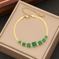 Collana dorata con smeraldi quadrati e catena in acciaio inox in portagioie - Bracciale / Oro + Verde