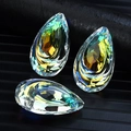 Tear-drop shaped AB color crystal pendants with multifaceted cut and vibrant rainbow shimmer - 50MM Double Layer Teardrop / Rainbow AB