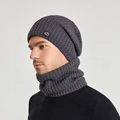 Grey knit winter beanie and neck warmer set with fleece lining for thermal protection - Gray
