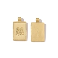 Detailed front and back view of 18k gold plated Leo zodiac rectangular charm pendant - Leo