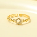 Minimalist gold S925 silver ring with hollow circular pave cubic zirconia - Gold-Letter Q