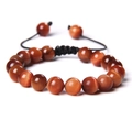 Adjustable red tiger eye beaded bracelet with black woven cord for yoga and energy - Adjustable / 8mm Sun Tiger Eye