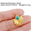Goldener Edelstahl-Fächeranhänger mit einem eingearbeiteten Türkisstein-Inlay - DY787-2 Grüner Sonnen-Fächer-Anhänger