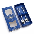 Elegant gold-plated stainless steel shovel spoon and fork set in a premium blue gift box - Original Silver 2Pcs Set - Blue Box