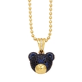 Charmant collier ours doré avec pendentif serti de micro-pavés de zircons bleu et noir - Bleu