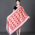 Châle rose avec broderie florale rouge et franges élégantes pour femmes en hiver - 200cm / Rose Poudré