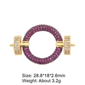 Detail of round gold clasp with purple zircons and side rings, 28.8x18x2.6mm size - Style-25 (Gold Purple Gem Round)