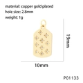 Detail view of gold-plated copper star rectangular pendant showing 19mm x 10mm dimensions - Rectangular Star Mark (P01133)
